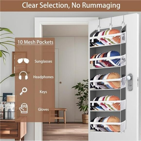 Over the Door Hat Organizer for Baseball Caps, Hold up to 60 Hats Rack Storage - Picture 4 of 7